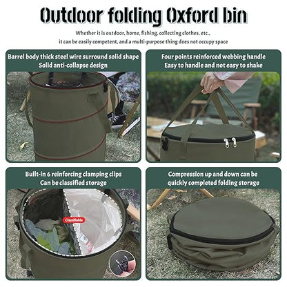 Pop up Camping Trash can with lid,Collapsible 24 Gallons Trash can with Sorting Clips,Garden Garbage Bag with Lid,Lawn and Leaf Bags - Reusable Yard Waste Bags (Green)