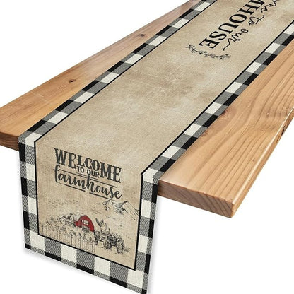 Farmhouse Table Runner, Rustic Country Barn Cottage Check Animal Coffee Table Center Decor for Home Kitchen Dining Patio Holiday Party Indoor Outdoor Table Decorations 13"x72"
