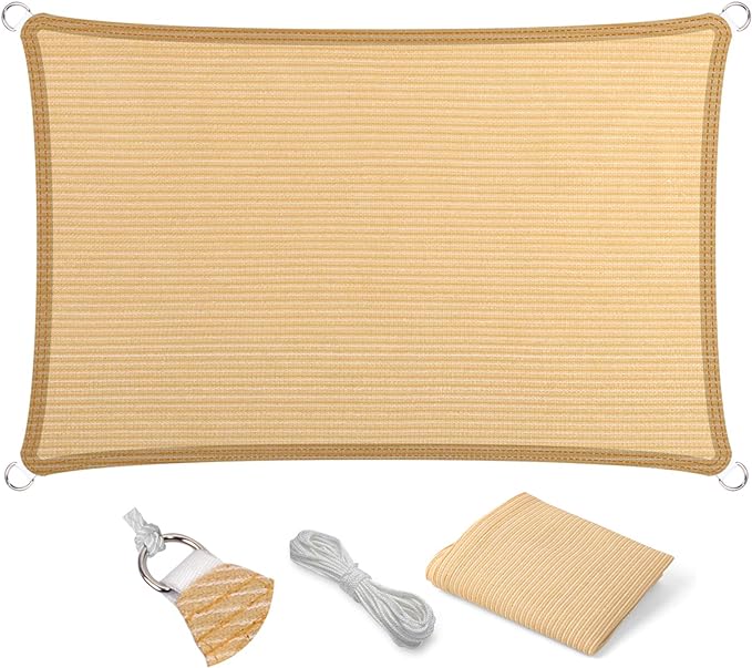 Eden's Decor Straight Flat-Edged Sun Shade Sail Rectangular 16' x 18' Beige by EdensDecorInc