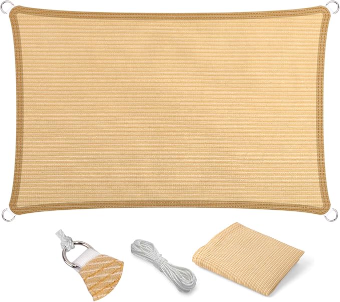 Eden's Decor Straight Flat-Edged Sun Shade Sail Rectangular 17' x 19' Beige by EdensDecorInc
