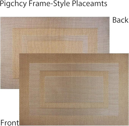 PIGCHCY Placemats,Heat Resistant Non Slip Durable Plastic Place Mats,Washable Easy to Clean Woven Vinyl Kitchen Placemats for Dining Table Set of 4 (Champagne)