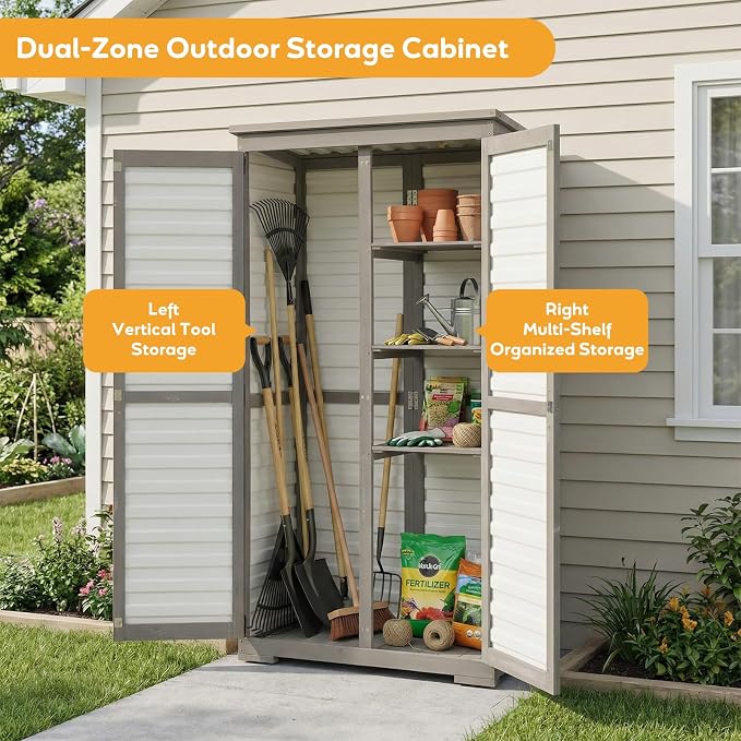Outdoor Storage Cabinet, Wood & Plastic Garden Shed - Image 2