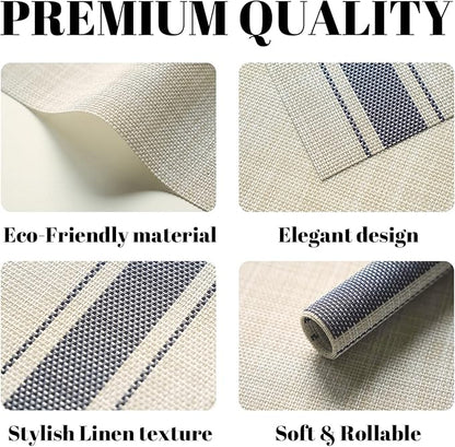 Placemats Set of 6 Vinyl/Plastic Woven Place Mats for Kitchen Table Indoor/Outdoor Washable Placemat Wipeable Dining Table Mats (Khaki Blue,6)