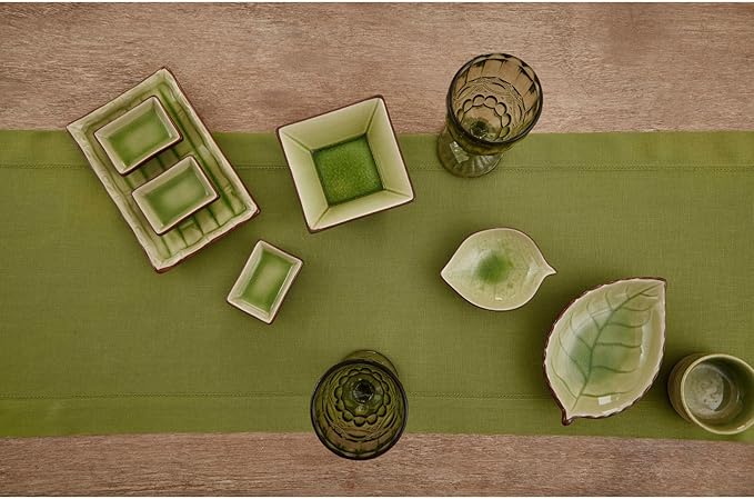 Solino Home Linen Avocado Green Table Runner 90 Inches Long - 100% Pure Linen Hemstitch 14 x 90 Inch Table Runner for Dining, Spring, Easter, St Patricks Day - Classic Hemstitch