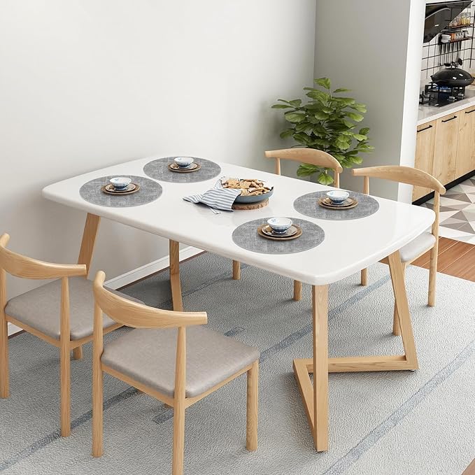 Homaxy Round Faux Leather Placemats and Coasters, Washable Dual-Side Table Mats, Wipeable Heat-Resistant Dining Place Mats for Outdoor and Indoor, Set of 12, Diameter 13 and 3.93 inch, Light Grey