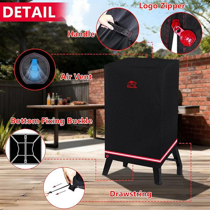 Turtle Life 40 Inch Smoker Cover for Masterbuilt ThermoTemp XL Propane Smoker, Waterproof Heavy Duty Outdoor Smoker Grill Cover 28”W x 23”D x 42”H inch, Black