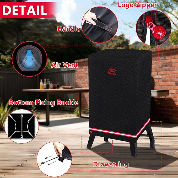 Turtle Life Smoker Cover for Masterbuilt 710 WiFi Digital Electric Smoker Pit Boss 2-3 Series Gas Vertical Smoker, Waterproof Heavy Duty Outdoor Smoker Grill Cover 23”W x 23”D x 40”H inch, Black