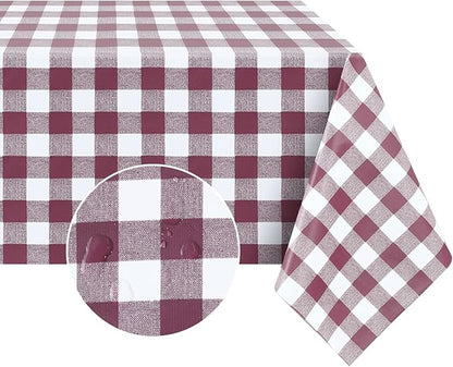 Romanstile Rectangle Vinyl Tablecloth, 100% Waterproof Buffalo Gingham Plastic Table Cloth, Heavy Duty Wipeable Checkered Table Covers for Outdoor, Camping, Picnic, Patio - 60 x 102, Burgundy
