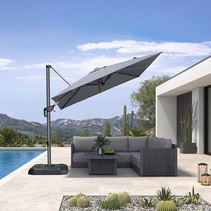 PURPLE LEAF Outdoor Umbrella 8' x 8' Square Premium Protection Light Grey | by PURPLELEAF