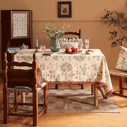 patdrea Designer Italian Beige Tablecloth for Rectangle Table,Vintage Anti-Wrinkle Linen Tree Pattern Table Cloth,Decor Cover for Kitchen Dining,Christmas,Thanksgiving,55"x79"-Tatiana a