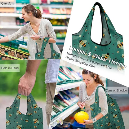 BeeGreen Animals Reusable Grocery Bags Bees Turtles Flamingo Peacock Alpaca Butterfly Lovers Gifts Shopping Bags Bulk 50LBS X-Large Foldable-Heavy Duty