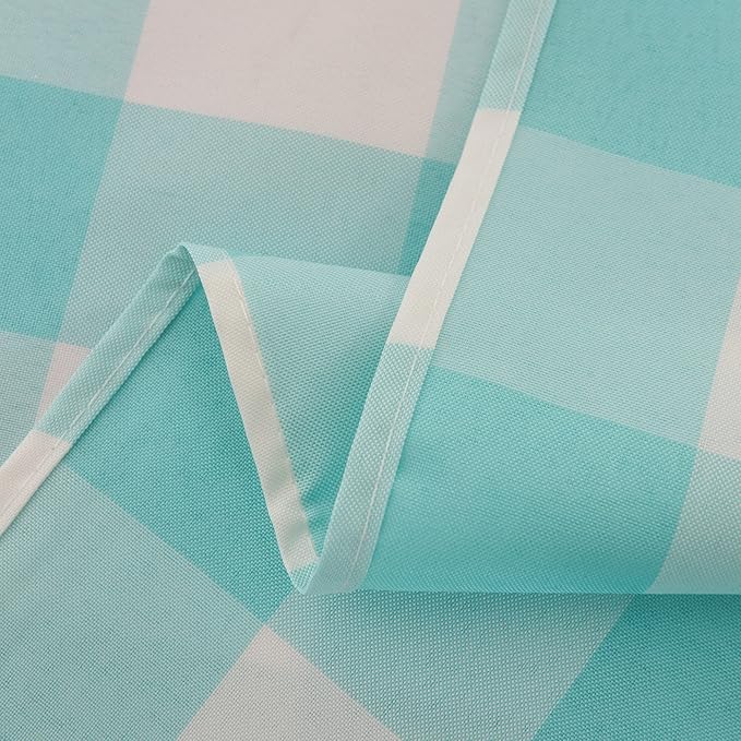 Cupuamon 2 Pack Waterproof Polyester Fabic Rectangle Checkered Tablecloth，60x102 Outdoor Table Cloth，Oil Stain Prevention Table Cloth for Pinics and Parties（Aqua and White）