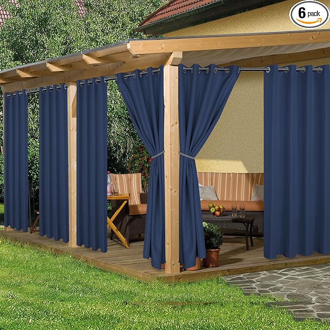 HolidayIdeas Outdoor Curtains for Patio Waterproof 6 Pcs 54x84 Inch Navy | by HolidayIdeas