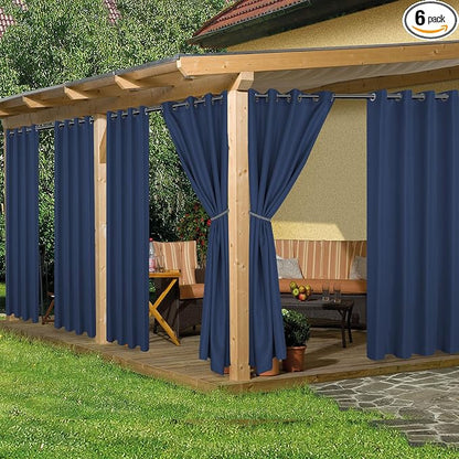 HolidayIdeas Outdoor Curtains for Patio Waterproof 6 Pcs 54x84 Inch Navy | by HolidayIdeas