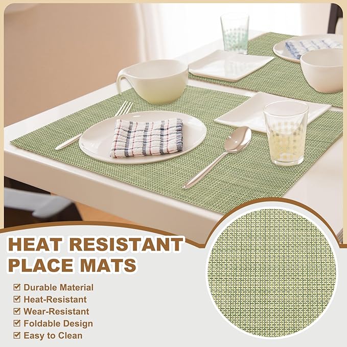 uxcell Faux Linen Placemats, 12x18 Inch Heat Resistant Place Mats Machine Washable Non-Slip Cloth Placemats for Dining Table Kitchen Indoor Outdoor Home Decoration(Brown,4Pcs)