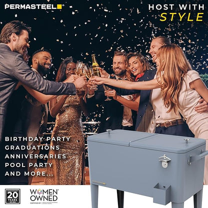 Permasteel 80 Quart Party Cooler, Rolling Ice Chest with Wheels and Handles for Indoor Outdoor Patio