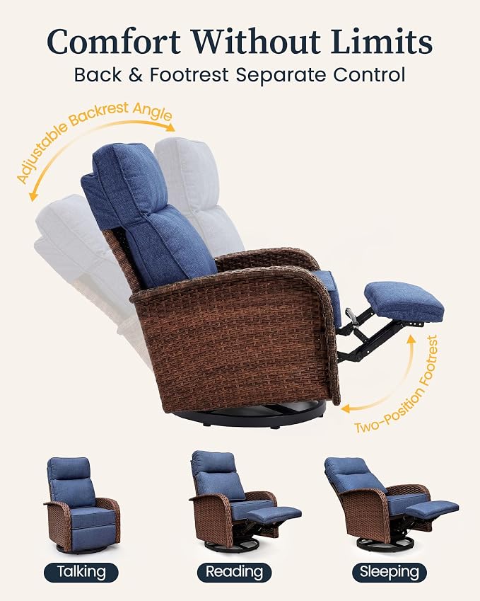 Resort-Grade Outdoor Swivel Recliner, 6.2" Ultra Thick Cushions | Heavy Duty - Image 5