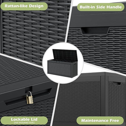 Outdoor Storage Box, 60 Gallon Outside Deck Box Waterproof,Resin Outdoor Storage Cabinet With Lockable Lid,Backyard Storage Bench For Garden Tools,Patio Cushions, Pool Tools, Package Delivery