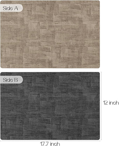 Romanstile Reversible Vinyl Placemats Set of 8, Faux Leather 100% Waterproof Oil-Proof Wipeable Place Mats, Heat Resistant Dual Sided Table Mats for Kitchen/Dining/Party (Grey Khaki, 12 x 17 Inch)