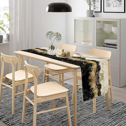 Marble Table Runner, Ink Golden Marble Texture Table Runner for Kitchen Wedding Farmhouse Indoor Outdoor Home Party 13x36in