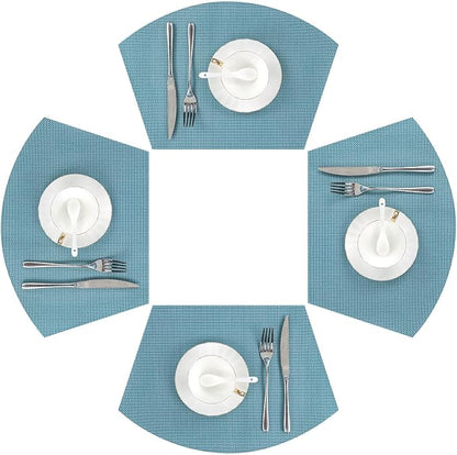 SHACOS Round Table Placemats Set of 4 Small Wedge Placemat Wipe Clean Heat Resistant Woven Vinyl Round Table Mats (4, Gray Blue)