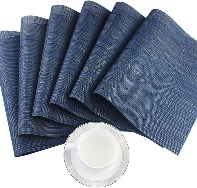 PIGCHCY Placemats Set of 12 Washable Durable Place Mats Vinyl Heat Resistant Non-Slip Table Mats Indoor Outdoor (Midnight Blue)