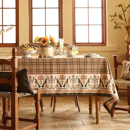 Vintage Brown Checkered Rectangle Tablecloth,Italian Floral Linen Wrinkle Resistant Table Cloth,Decor Table Cover for Kitchen,Dining,Thanksgiving,Christmas,Tea Party,55"*79"-Seville