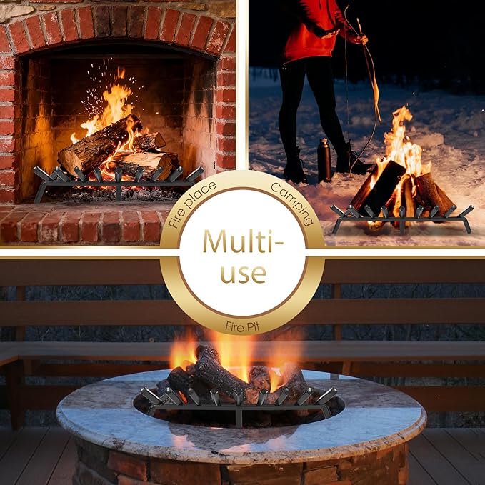 G GOOD GAIN Fireplace Grate with Ember Retainer, 30in Heavy Duty Steel Indoor, Chimney Hearth Wood Stove Burning Rack Holder,1/2 Bar Fire Place Asseccories for Outdoor, Fire Pits, Camping.