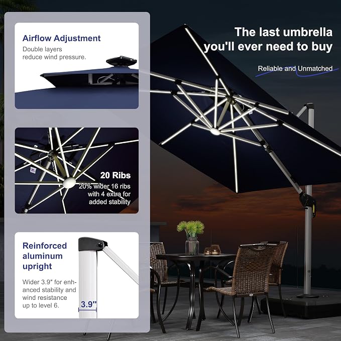 PURPLE LEAF Patio Umbrella 10' X 13' Double Top Solar LED Light, Support to - Image 3