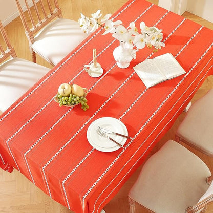 Chassic Farmhouse Style Linen tablecloths, Wrinkle Resistant Washable Dining Room Table Cloths for Small Rectangle Tables - 54 x 72 inches, Hemstitch Maple Orange