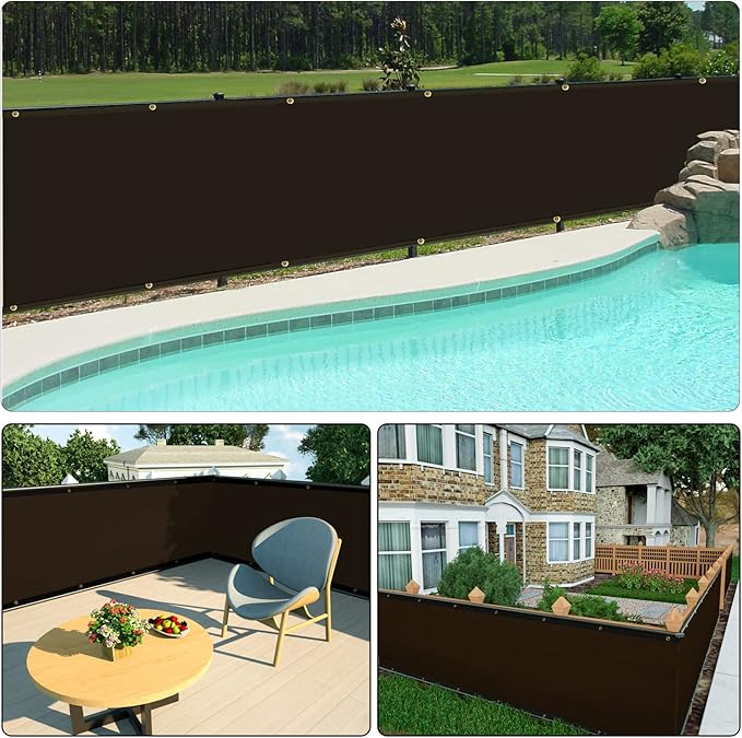 UPGRADE Privacy Screen 5' x 25' Fence Commercial Shade Cover with Brass Grommets Heavy Duty Perfect for Outdoor Back Yard, Mocha, Customizable