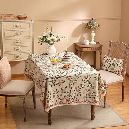 ISAENNE Designer Floral Table Cloth Rectangle,French Linen Light Beige Indoor Tablecloth,Fall Wrinkle Resistant Decor Tablecloths for Dining Thanksgiving Kitchen Party,55"*87"-Flora A