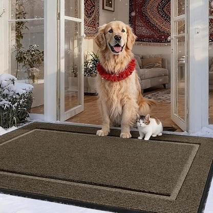 Large Front Door Mat Outside Entrance Indoor Doormat, 47" x 30" Outdoor Mats For Patio Waterproof, Outdoor Door Mats For Outside Entry, Indoor Rugs for Entryway, Sturdy Natural Rubber Entry Mat, Begie