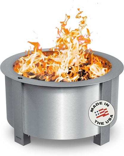Breeo Smokeless Fire Pit (X Series 24, Stainless Steel) | 27.5 inch Smokeless Firepit for Outside | 62 Pounds | Ideal for Families, Gifts for Dad | Compatible with Wide Range of Breeo Accessories
