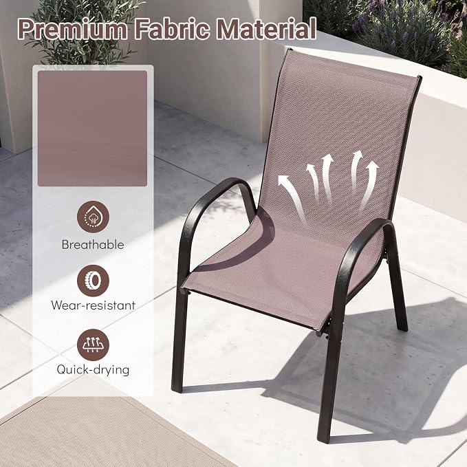 Tangkula Stackable Patio Dining Chairs Set of 4, Outdoor Armchairs - Image 7