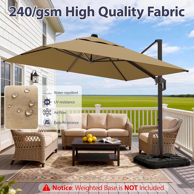 10' X 10' Patio Umbrella Cantilever Outdoor Rectangle Umbrella - Image 6