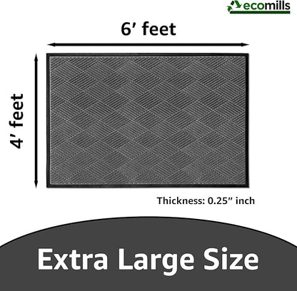 Ecomills Deluxe Diamond Entrance Door Mat, XX-Large Heavy Duty Absorbent Rubber Rug, Charcoal, 4’ X 6’ feet