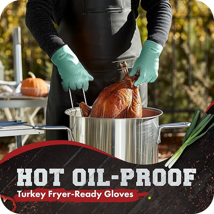 KITCHEN PERFECTION XL Silicone Smoker Oven Gloves-Extreme Heat Resistant BBQ Gloves-Handle Hot Food Right on Your Grill Fryer&Pit|Waterproof Grilling Cooking Baking Mitts|Superior Value Set+3 Bonuses