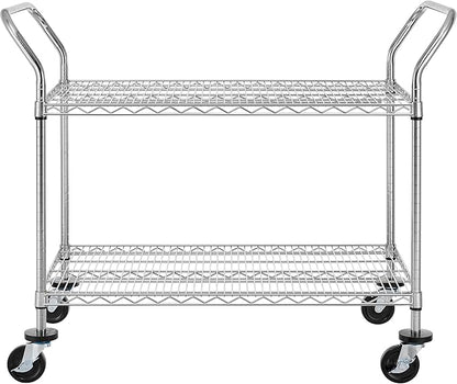 Finnhomy 2-Tier Commercial Grade Rolling Cart, Heavy Duty Utility Cart, Carts with Wheels and Handles, Kitchen Carts on Wheels, Metal Cart with 600 lbs Capacity, Shelf Size 24" D x 40" W, NSF