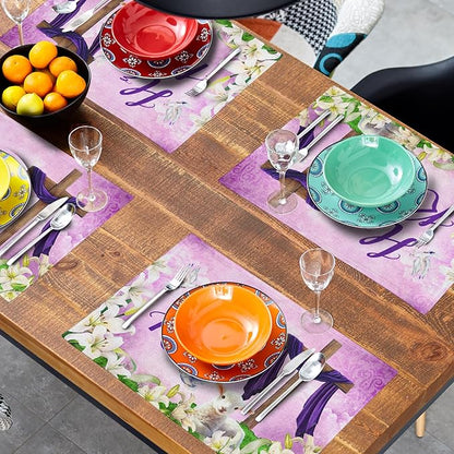 Giwawa He is Risen Placemats, Easter Cross Lamb Linen Washable Place Mat, Spring Lily Flowers Heat Resistant Table Mats for Kitchen Dining Holiday Party Decor, Set of 4, 12x18 Inch