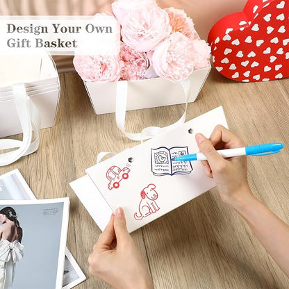 Glenmal 72 Pcs Baskets for Gifts Waterproof Empty Kraft Basket Bulk with Handles 9.8 x 6.5 x 4.3'' Gift Basket Empty to Fill for Wedding Party Christmas Valentines(White)