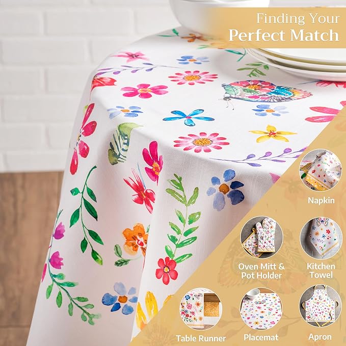 Maison d' Hermine Table Cloth Round Table 100% Cotton 69 Inches Tablecloth Reusable Decorative for Dining Room, Farmhouse, Home, Party, Festive & Wedding Spring Summer - Happy Florals - Sweety