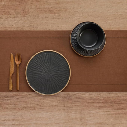 Solino Home Linen Brown Table Runner 108 Inches Long - 100% Pure Linen 14 x 108 Inch Table Runner - Classic Hemstitch