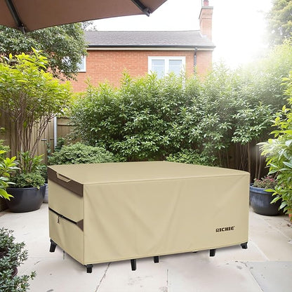 Outdoor Patio Furniture Cover - Heavy Duty Waterproof 600D Tough Canvas Protector for Square Table Cover, All-Season Dining Table and Chair Cover (106L x 106W x 28H Inch)