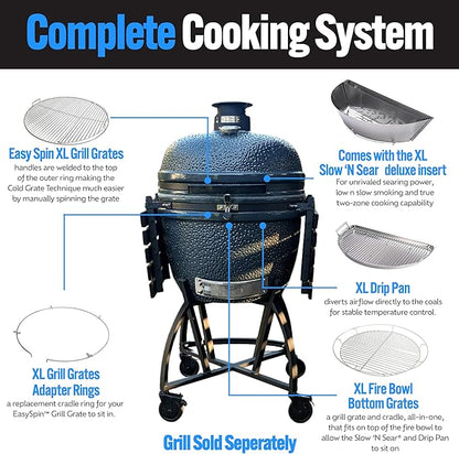 SnS Grills Slow ‘N Sear® 5-Piece Cooking System - Patented Charcoal Basket with Removeable Water Reservoir, EasySpin Grate, Drip Pan for Low ‘N Slow Smoking & Charcoal Grilling on Big Green Egg XL