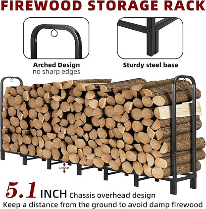 8FT Firewood Rack with Waterproof Cover,Heavy Duty Firewood Storage Log Holder for Outdoor&Indoor,Fireplace Wood Rack with 600D Oxford Fabric