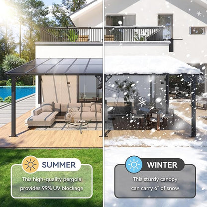 10' x 20' Lean to Gazebo Pergola, Hardtop Gazebo Metal Large Galvanized Steel - Image 5