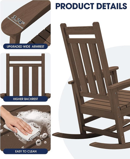 Oversized Outdoor Rocking Chair Set of 2, HDPE Patio Rockers - Image 7