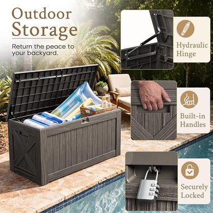 Devoko 120 Gallon Deck Box Resin Outdoor Storage Box Waterproof | Large Outdoor - Image 2