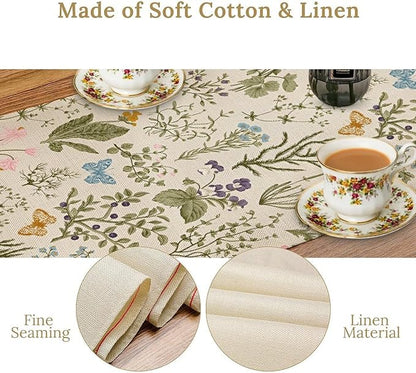 Vintage Wildflower Table Runner,Spring Floral Herbs Botanical Summer Butterfly Print Table Runner for Kitchen Dining Table Home Party Decor 13x70in